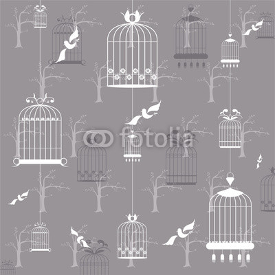 Bird cages on the gray background