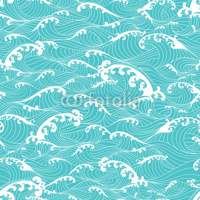 Ocean waves, stripes pattern seamless hand drawn Asian style