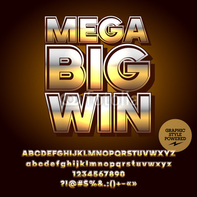 Vector casino logotype Mega big win. Set of letters, numbers and symbols. Contains graphic style