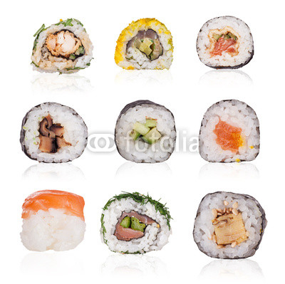 Sushi collection isolated on white background