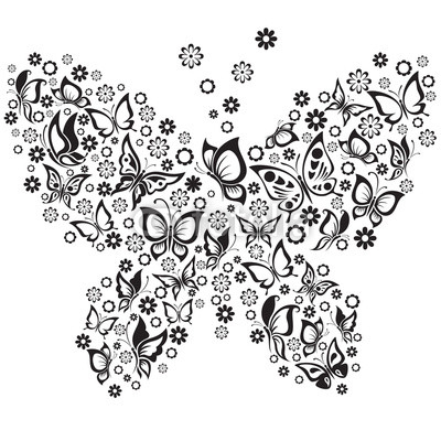 Vector Illustration of  black and white butterflies