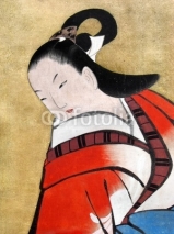 Naklejki beautiful japanese woman wearing traditional kimon