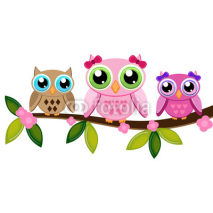 Fototapety Owl Mom, boy and girl on a branch