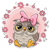 Fototapety Greeting card owl with flowers