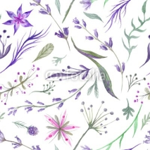 Fototapety Watercolor Herbal Pattern with Lavender in Purple Color