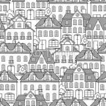 Naklejki Seamless vector pattern with houses and trees.