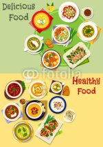 Soup dishes icon set for dinner, lunch menu design
