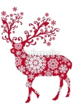 Naklejki Christmas deer with ornaments and snowflakes, vector