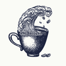 Fototapety Storm in a cup of coffee tattoo and t-shirt design