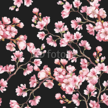 Naklejki Seamless pattern with cherry blossoms. Watercolor illustration.