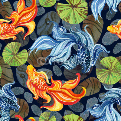 Watercolor asian goldfishes