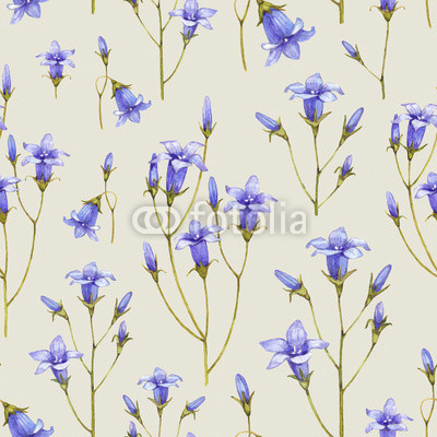 Bluebell flower illustration. Watercolor seamless pattern