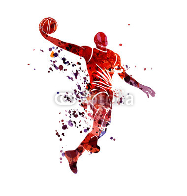 Vector watercolor silhouette basketball player