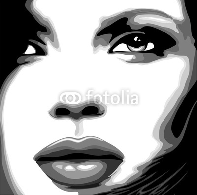 Viso Donna Clip Art-Stylized Woman Girl's Face-Vector