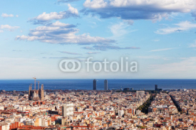 Fototapety View of Barcelona from park Guel on a sunset