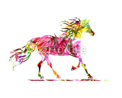 Horse sketch with floral ornament for your design. Symbol of