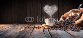 Traditional Coffee Cup With Heart-Shaped Steam On Rustic Wood

