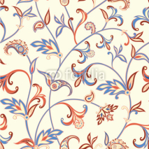 Fototapety Floral seamless pattern. Flower swirl background. Arabic ornament with fantastic flowers and leaves.
