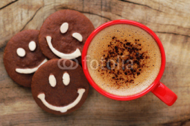 Naklejki Good morning concept - cup of coffee with smiling cookies