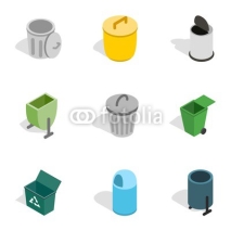 Garbage storage icons, isometric 3d style