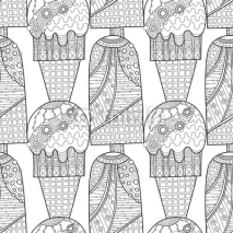 Fototapety Black white seamless pattern with decorative ice cream for coloring.