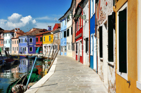 Fototapety Venice, Burano island canal and colorful houses, Italy