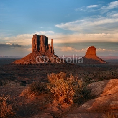 west and east mittens at sunset, monument valley