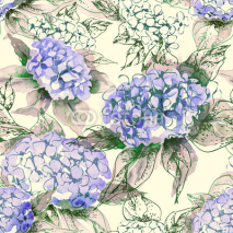 Naklejki Watercolor Hortensia Seamless Pattern