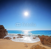 Naklejki A panorama from the sandy beach of Porto Katsiki, Lefkada island