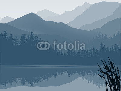 blue and grey lake in mountain forest