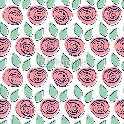 Floral wallpaper with cute flowers and leaves. Seamless vector pattern.