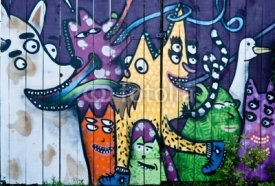 Obrazy i plakaty Abstract graffiti on the wooden fence