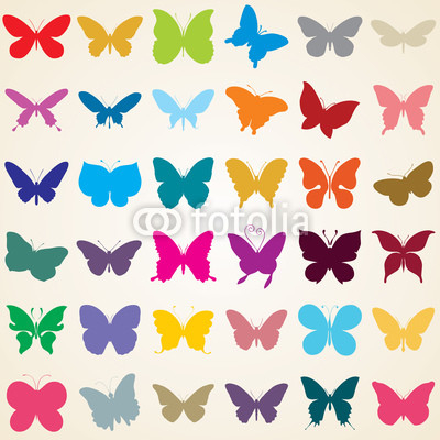 butterflies silhouettes, set of various shaped butterfly