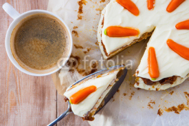 Obrazy i plakaty Top view of a homemade carrot cake with mascarpone cream cheese