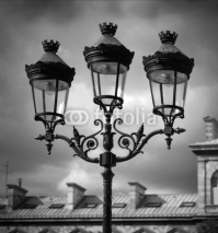 Obrazy i plakaty Black and White Image of Lamps Against a Cloudy Sky