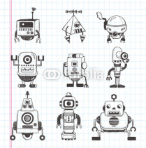 Obrazy i plakaty set of doodle robot icons
