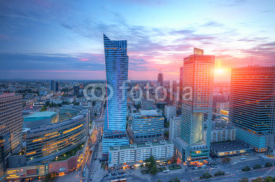 Naklejki Panorama Warszawy o zachodzie słońca