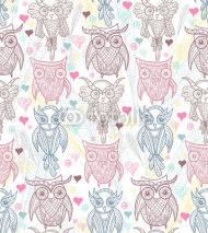 Naklejki Cute owl seamless pattern