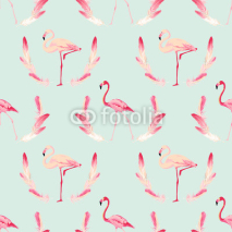 Obrazy i plakaty Flamingo Bird Background. Retro Seamless Pattern. Vector Feather