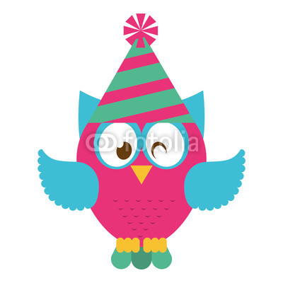 owl bird cute with hat party icon