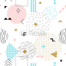 Obrazy i plakaty Geometric seamless pattern memphis style with golden glitter texture.