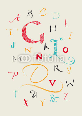 Calligraphic hand written uppercase alphabet