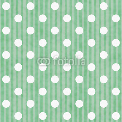 Green and White Polka Dot and Stripes Fabric Background