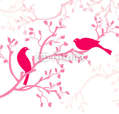 oiseaux roses sur branche rose