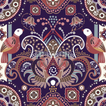 Naklejki Colorful seamless pattern with decorative birds and flowers