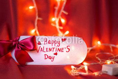 Happy Valentines day card with festive lights