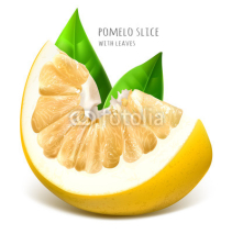 Pomelo slice with green leaves