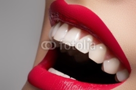 Fototapety Close-up happy female smile with healthy white teeth