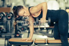 Naklejki Gym Exercising. Female athlete working out with weights