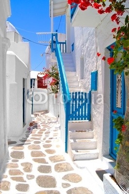 Beautiful white streets of Mykonos, Greece